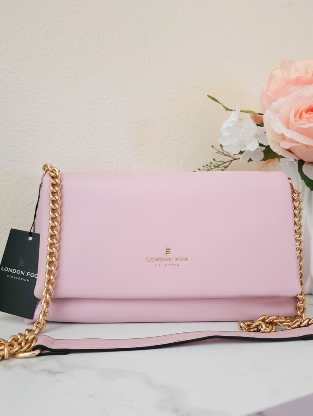 London Fog Bailey Puffy Shoulder Bag / Crossbody - Pale Pink Chic NWT